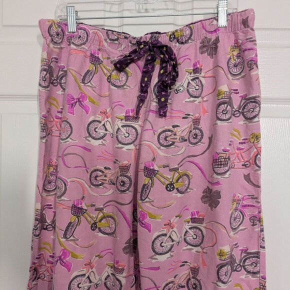 Nick & Nora Bicycle Pajama Pants Womens Size Large Pink Purple Flannel Bike - Picture 2 of 11